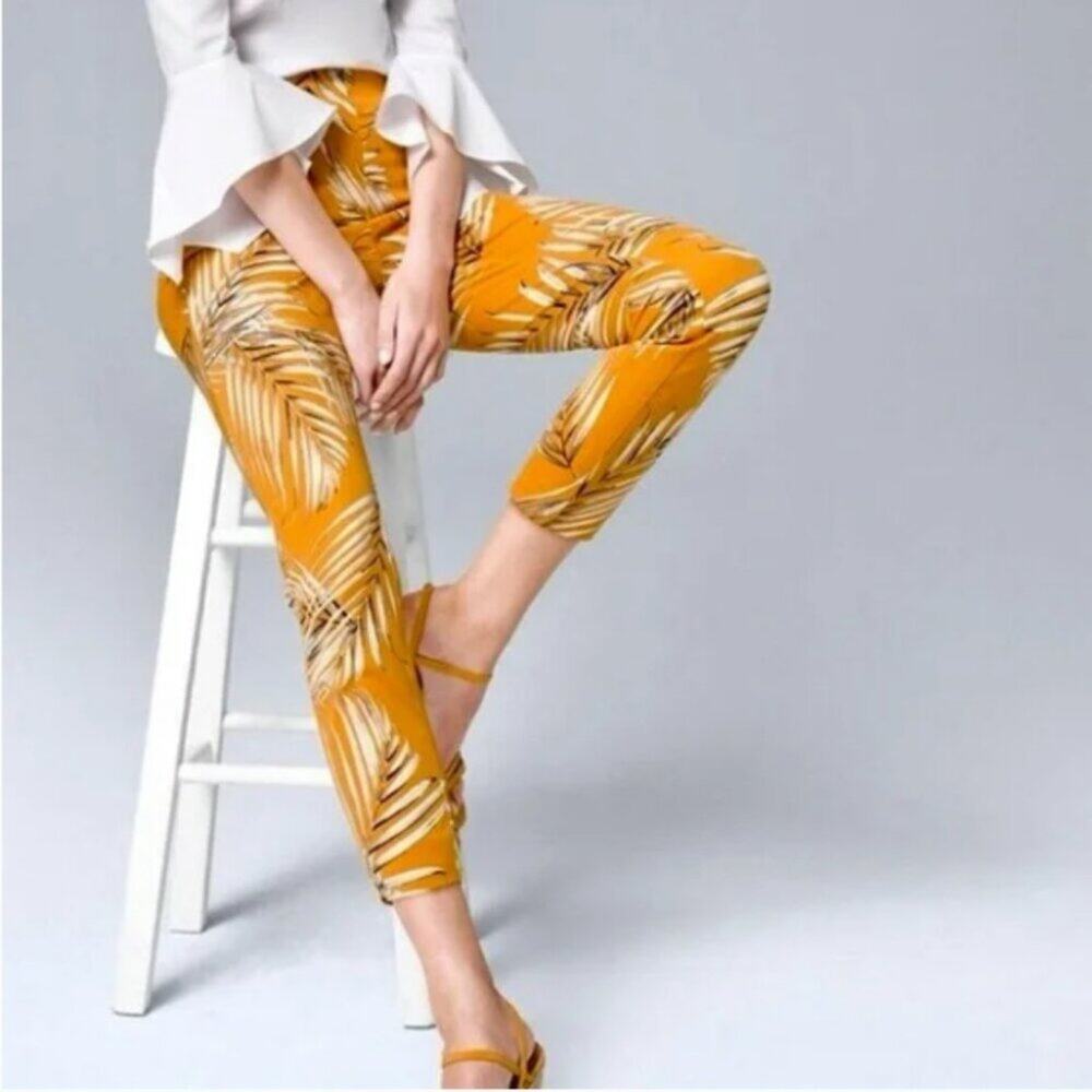 White House Black Market‎ The Skinny Crop Gold Palm Print Pants